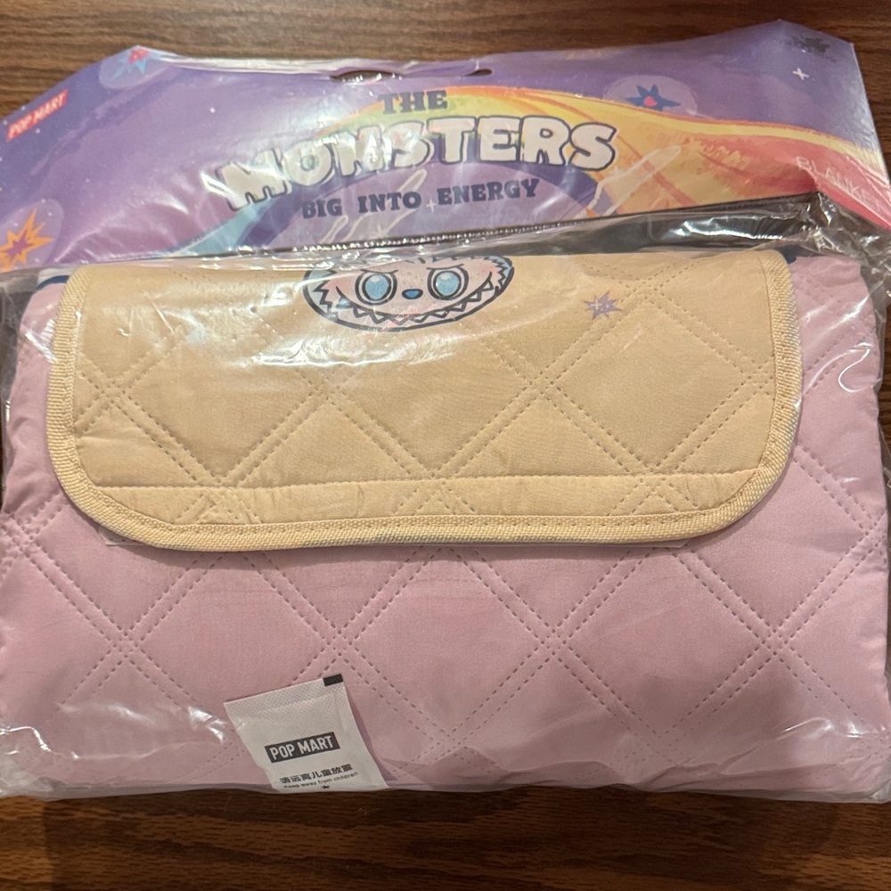 Pop Mart Pink and Tan Quilted blanket, NEW in bag